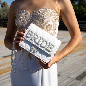 White Bride Clutch with Metallic Text